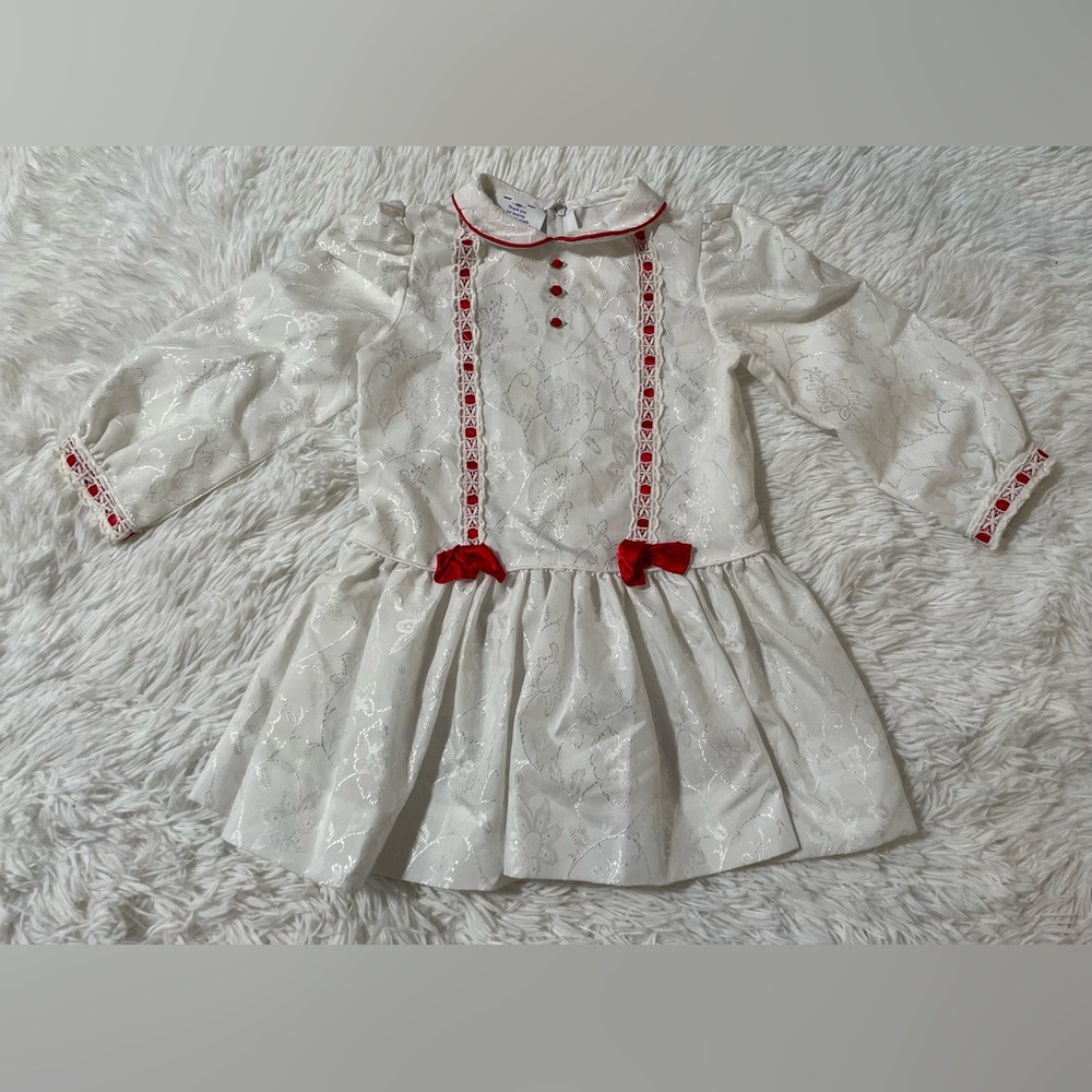 Vintage Rare Editions Victorian 80s 90s Fancy Collared Dress White Lace Girls 4T